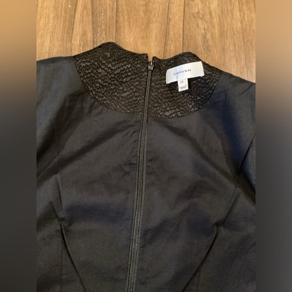 Carven black asymmetrical jaquered black sleeveless Shift Cocktail mini Dress 34 - Picture 16 of 16